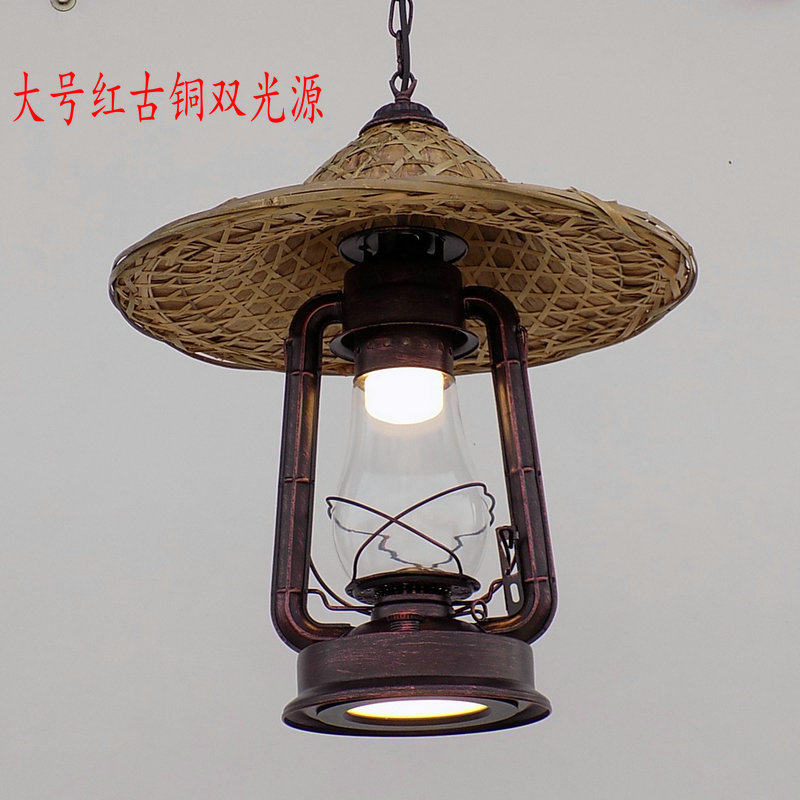 复古马灯斗笠吊灯老式仿真火焰农庄茶楼火锅装饰饭店怀旧创意草帽