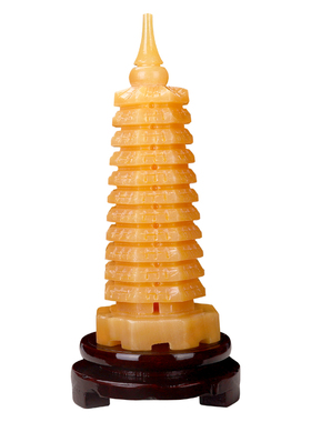 天然玉石7层文昌塔11层黄玉石文峰塔玉器装饰办公桌工艺品玉摆件