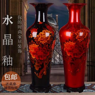 景德镇陶瓷器 中国红牡丹花开富贵落地大花瓶家居客厅1米大号厂家