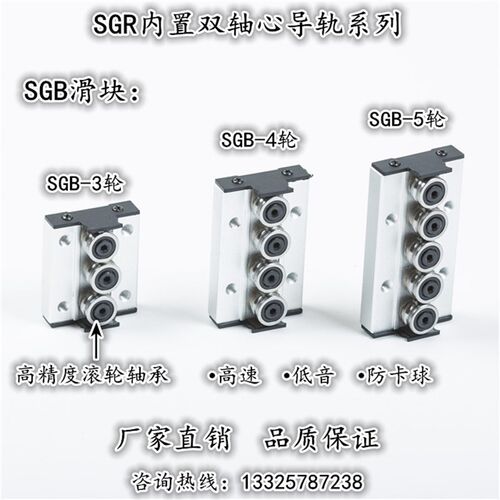 内置双轴心直线导轨SGR15 20 25 35高速滚轮低音防尘防卡滑块滑轨