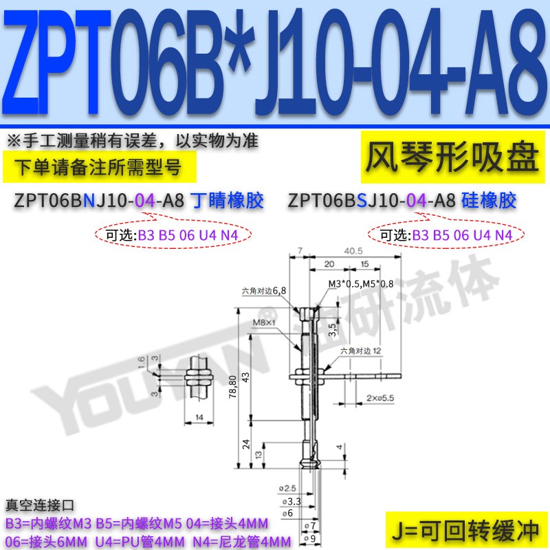 ZPT08 06机械手10真空13吸盘组16 20 25 32 40BNJ BSJ 50BNK DNK