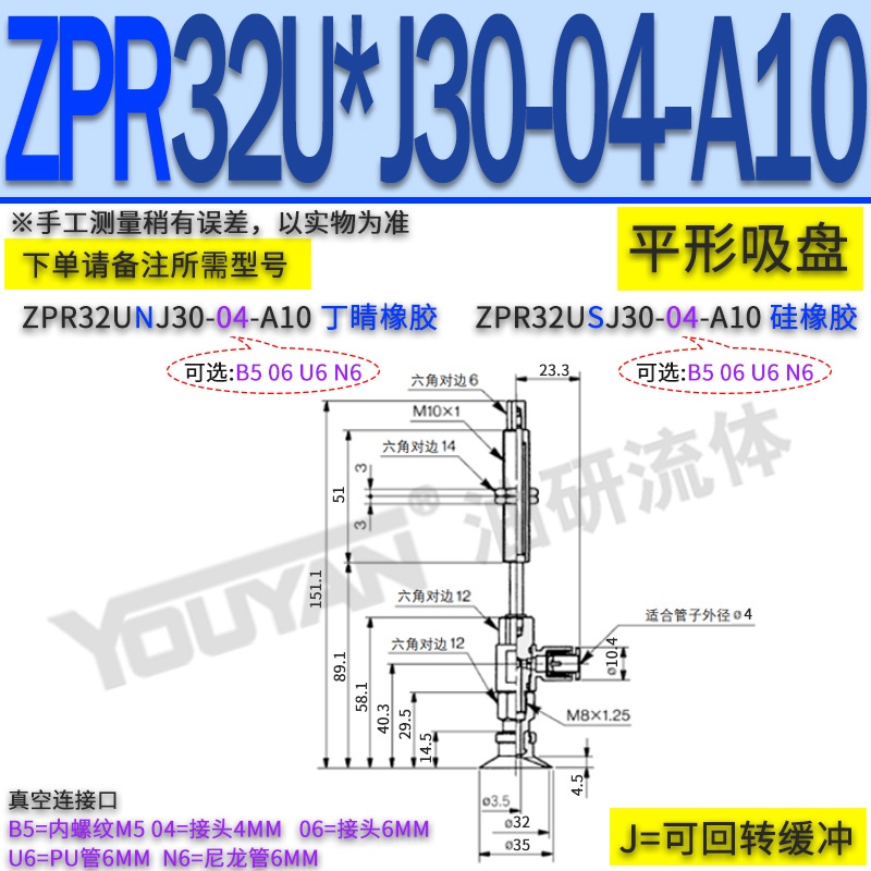 ZPR10机械手04真空13缓冲06吸嘴08吸盘组16USJ/UNJ6/10/15/25/40