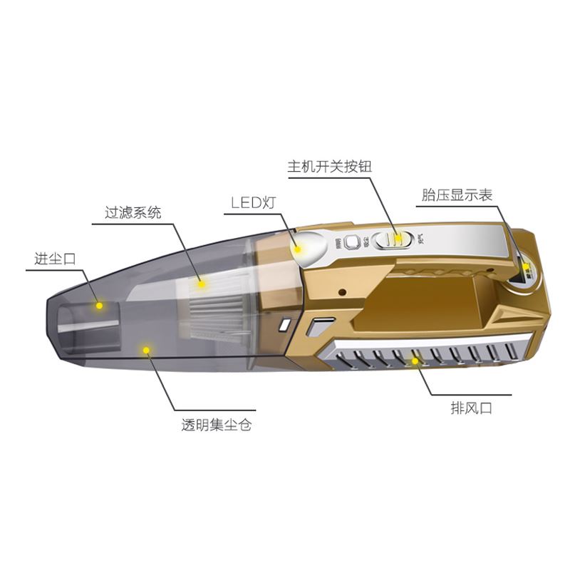 爱车帮车载吸尘器12V多功能汽车四合一充气泵干湿家车两用