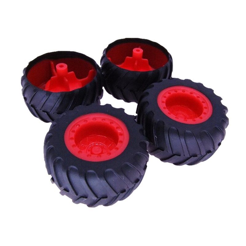 382A粗纹红色车轮攀爬越野教具车38mm橡胶车胎抓地防滑轮车模模型