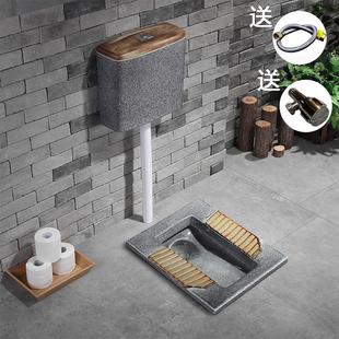 厕所蹲便器陶瓷水箱彩色蹲坑家用便池仿古防臭蹲厕木纹一体蹲坑