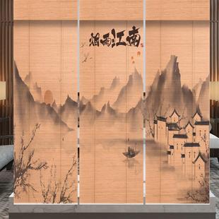 隔断凉亭茶室印花窗帘酒店落地窗装 定制竹帘卷帘日式 饰遮光帘