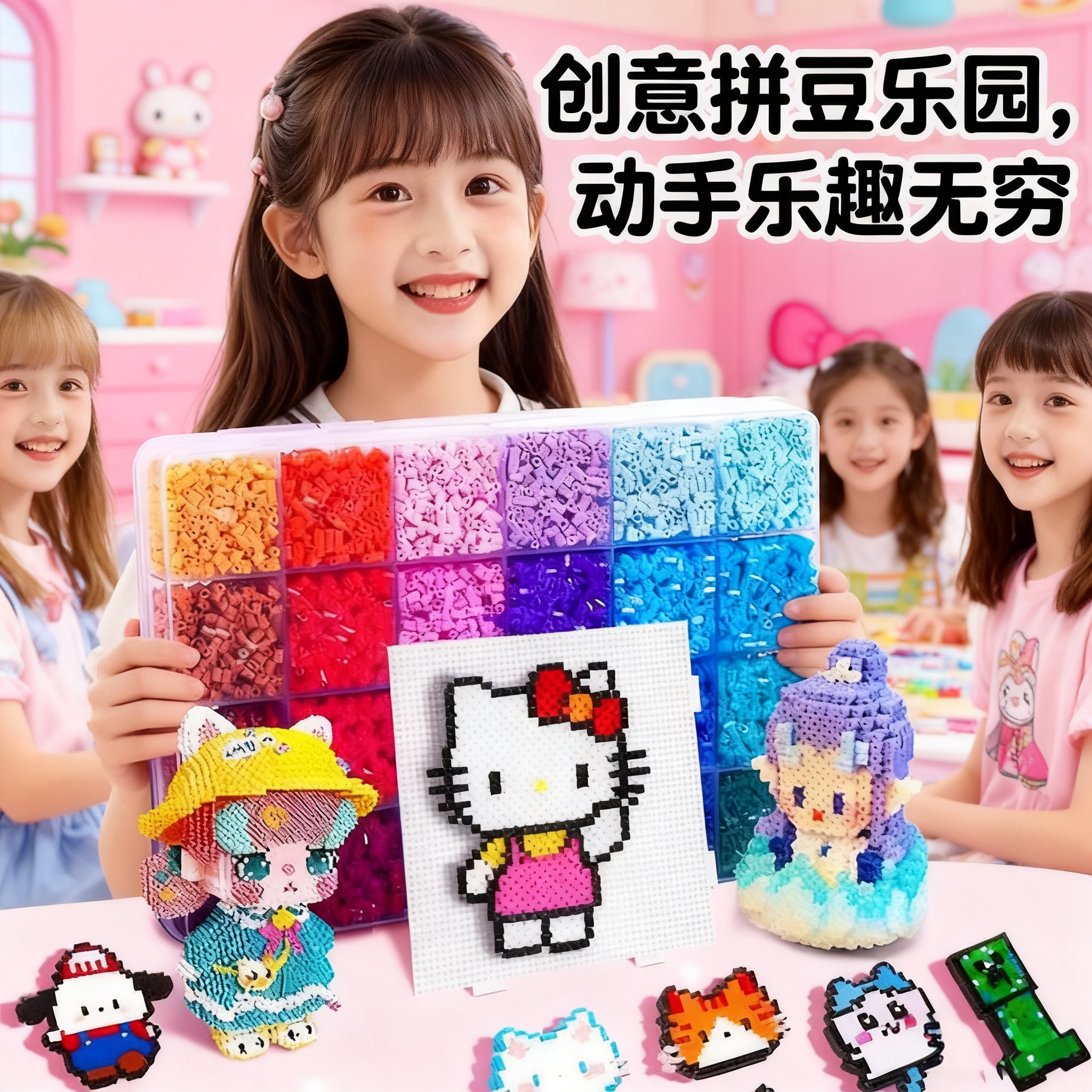 国潮拼豆全套材料包儿童手工DIY传统新演绎拼图玩具拼搭拼豆熨斗