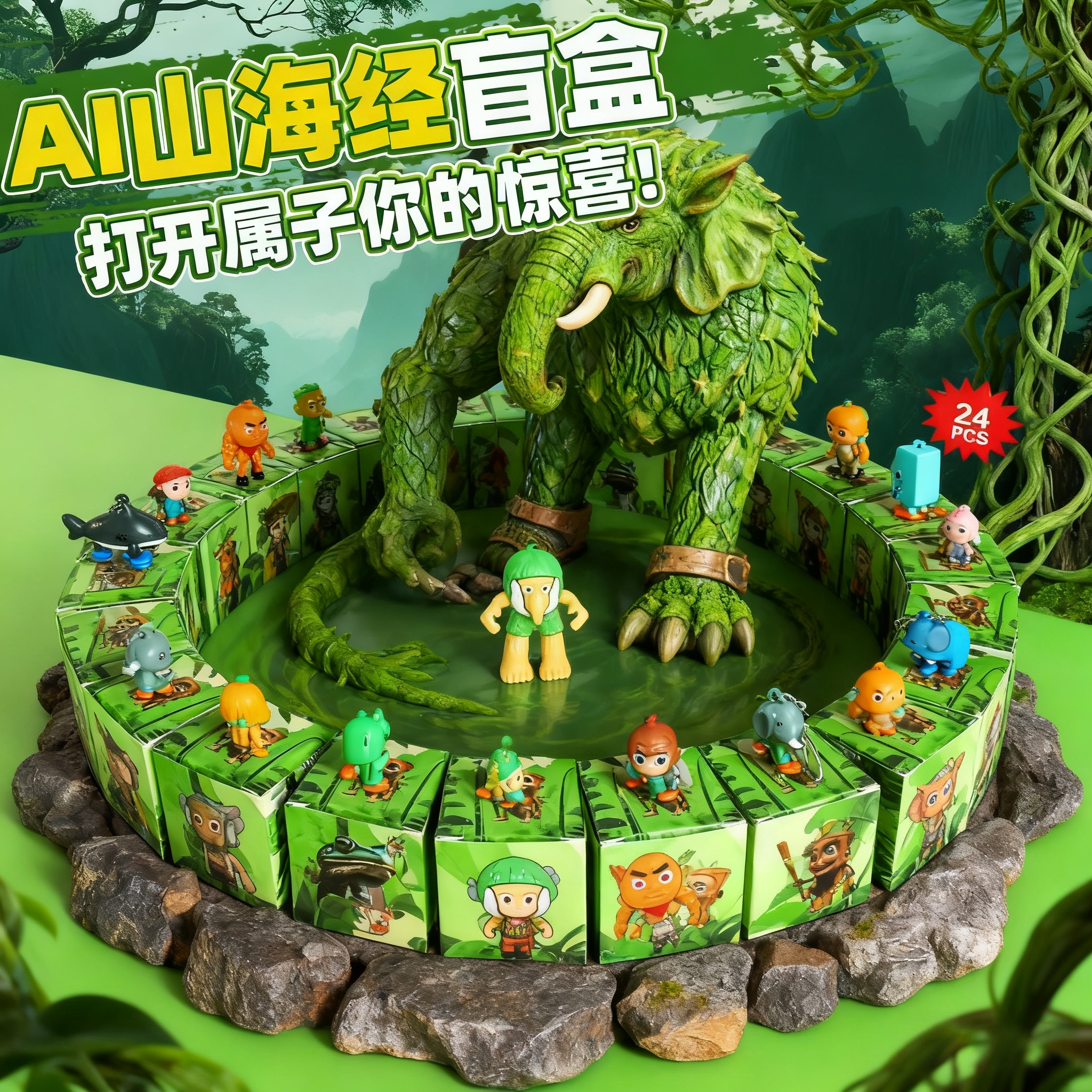 AI山海经盲盒玩具24件套洞洞乐儿童书包钥匙扣挂件公仔幼儿园奖品