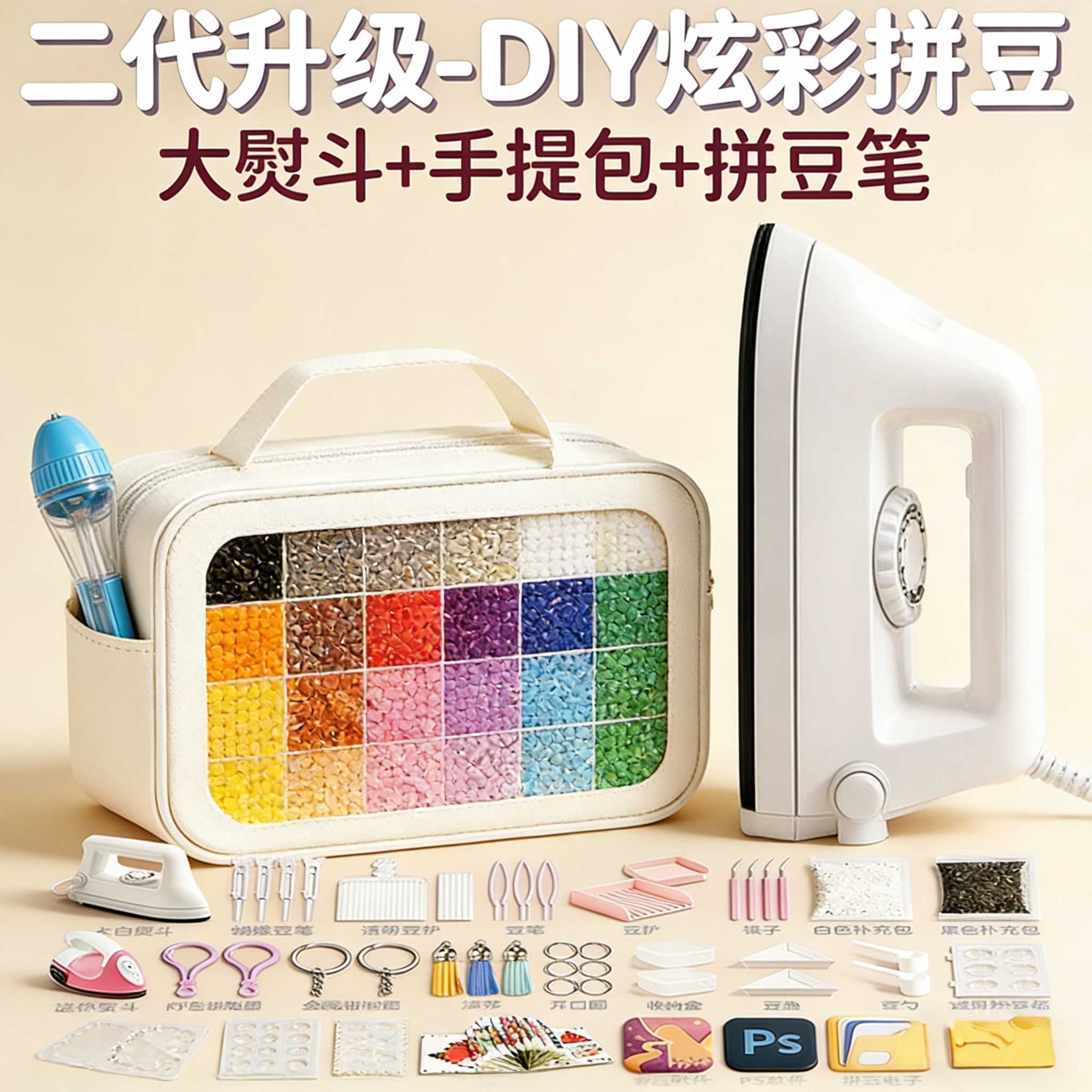 拼豆材料包二代升级DIY拼豆套装三件套过家家玩具收纳包休闲益智