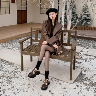 厚底乐福鞋女冬季2026新款复古一字带单鞋女粗跟加绒小皮鞋勃肯鞋