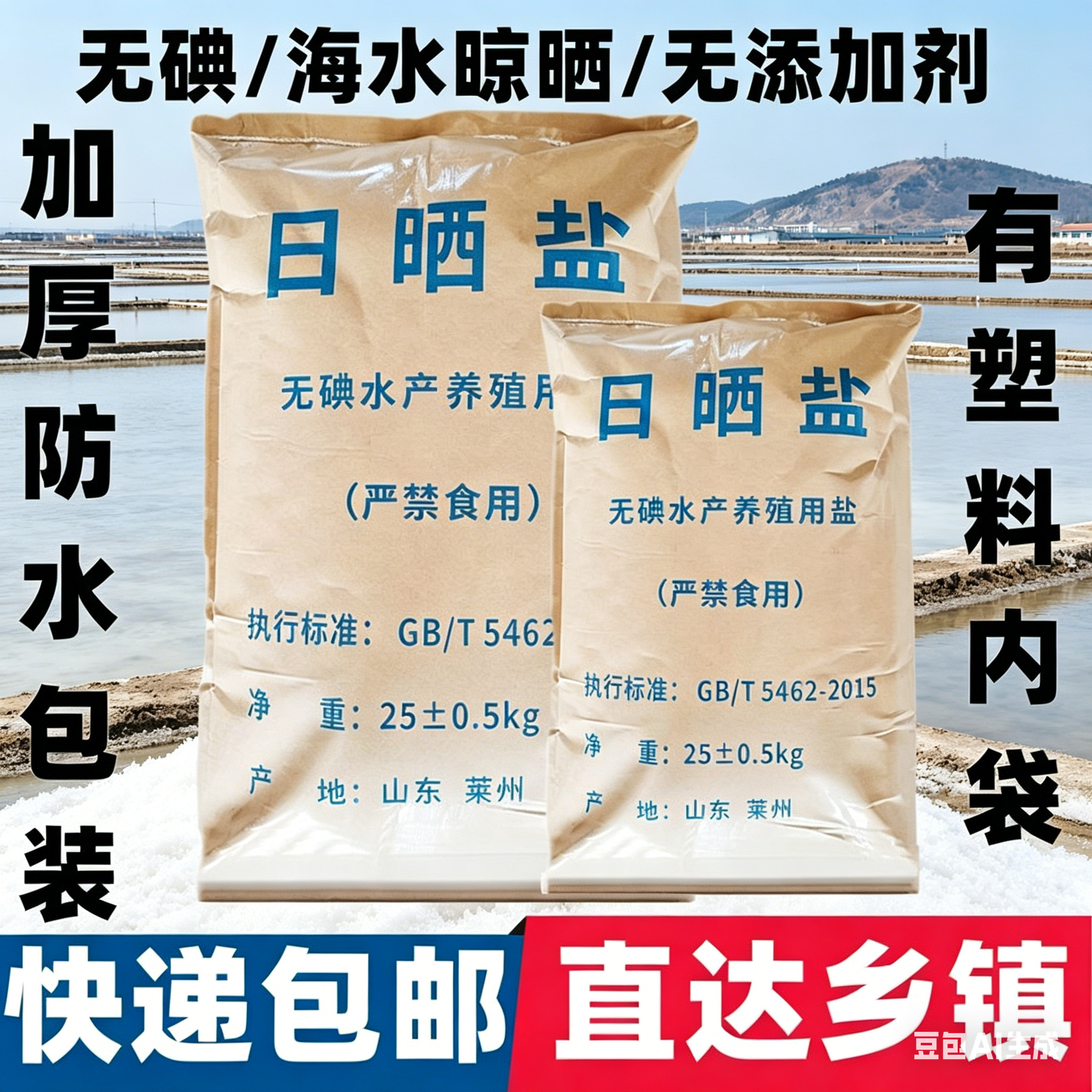 海盐养鱼专用盐无碘原盐水产养殖日晒盐鱼缸海水鱼池消毒锦鲤养殖