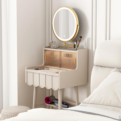 法式奶油风岩板梳妆台卧室现代简约小型迷你化妆桌超窄50公分60cm