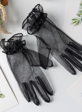 Genuine chiffon ruffled wedding church party gloves short st