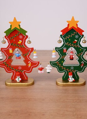 Fashionable and cute wooden Christmas tree desktop decoratio