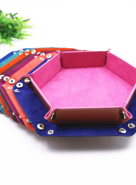 Hexagonal swan velvet dice roll foldable storage box PU tray
