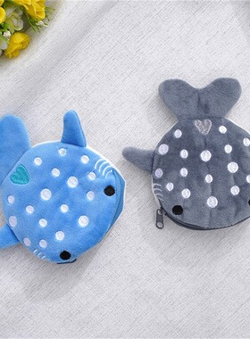 Cartoon shark plush coin purse cute pendant data cable bag z