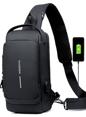 Men password lock crossbody bag with USB charger shoulder ba