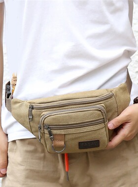 Canvas waist bag mobile phone bag men and women large capaci