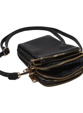Soft leather black mobile phone bag women crossbody walking