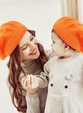 Pumpkin Warm Beret Knitted Beret for Adults and Children Sam