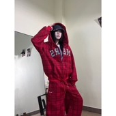 美式 痞风格 纹挺阔卫衣开衫 15GET 春款 显瘦字母贴布连帽外套男女潮