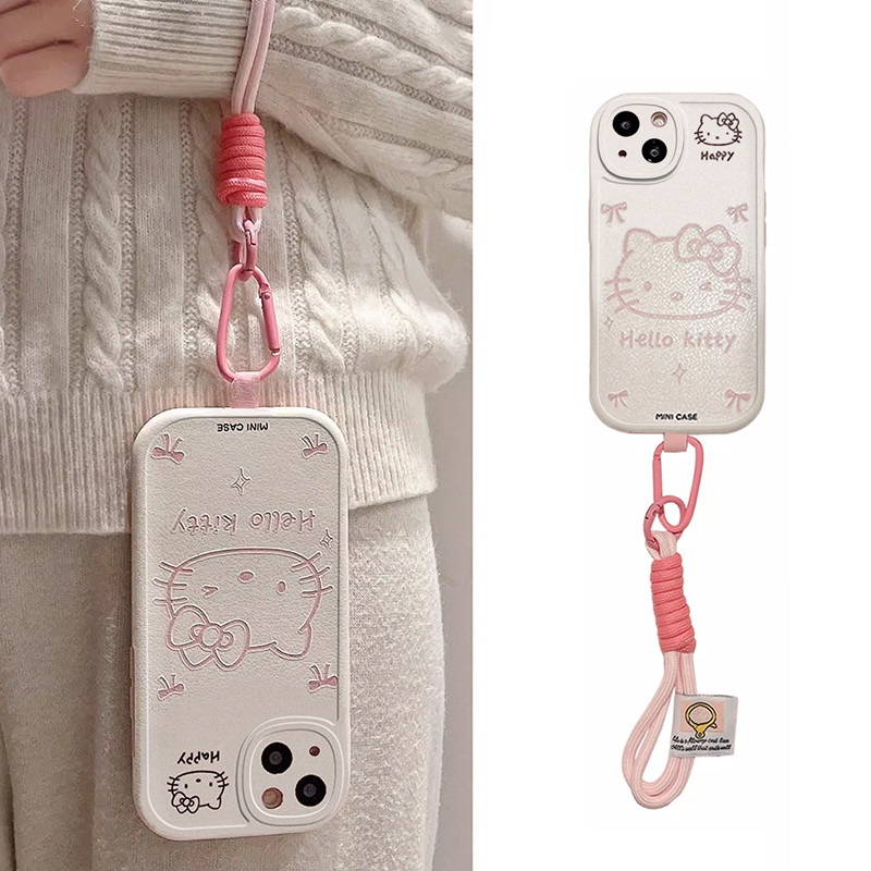 粉色线条凯蒂猫适用于华为p50E手机壳p40pro新款p30全包防摔p60Pro创意mate70pro/50/40/30/20/9女p60简约