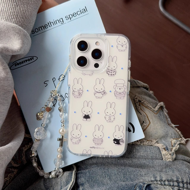 蓝星线条米菲兔miffy适用于苹果16promax手机壳iphone15/14全包xsmax创意13proxr女12mini小众11pro白底IMD