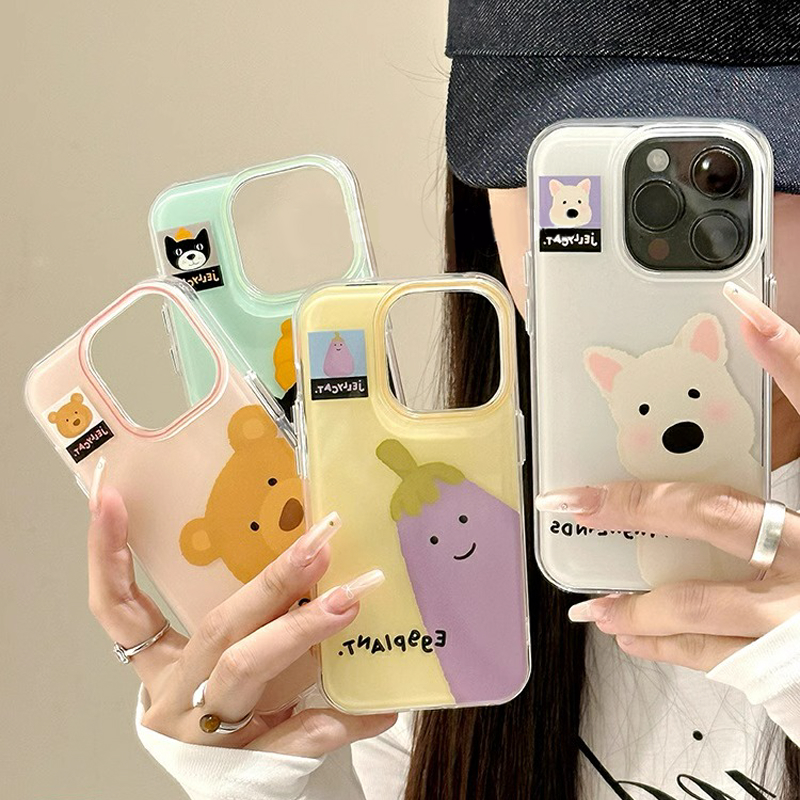 趣味软萌小动物茄子适用于苹果16promax手机壳iphone15/14全包xsmax创意13proxr女12mini小众11pro白底IMD
