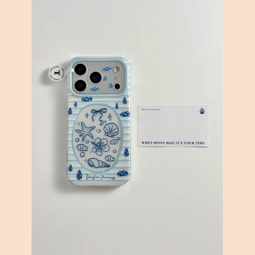 ZYL蓝白条纹贝壳小鱼适用于苹果promax手机壳iphone16pro/15全包xr/xsmax创意13pro女款12小众11pro精孔IMD