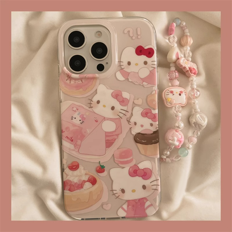 可爱粉色蛋糕kitty猫适用于苹果16promax手机壳iphone15/14全包xsmax创意13proxr女12mini小众11pro白底IMD