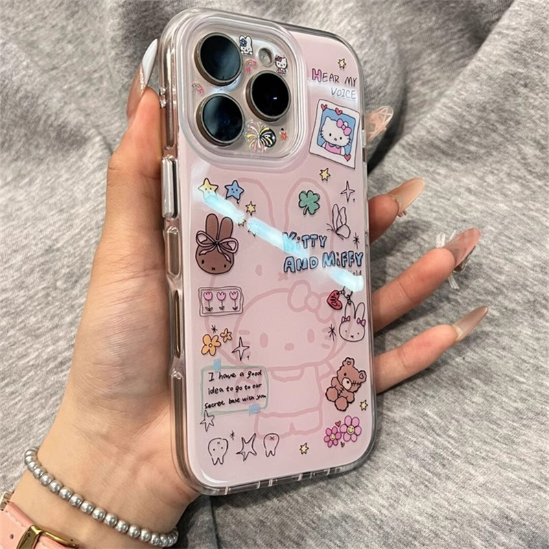 可爱粉涂鸦头套kt猫适用于vivo x200promini/x100s手机壳s30/20pro/19/18t/16女neo10/9pros/z10turbo白底IMD