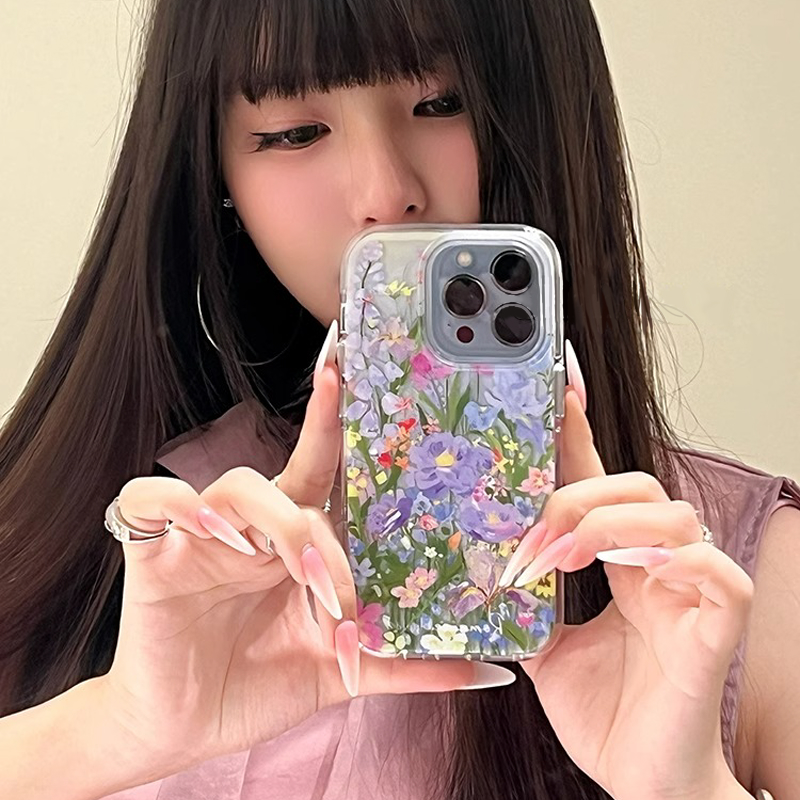 ins春日油画彩色花卉适用于苹果16promax手机壳iphone15/14全包xsmax创意13proxr女12mini小众11pro白底IMD
