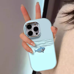 卡通海底小鲨鱼适用于vivo S17pro/S16pro手机壳S1女S12/S10创意S9e镜框S7t防摔vivo X80可爱X70t女x60原创