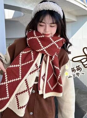 现货圣诞新年红冬季毛线针织围巾