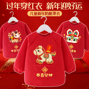 中国风男女童红色唐装过年灯芯绒宝宝罩衣儿童汉服包衣国风拜年服