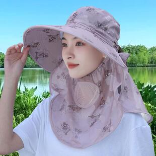春夏大沿遮阳帽护颈全脸防晒太阳帽女下地干活防风尘紫外线采茶帽