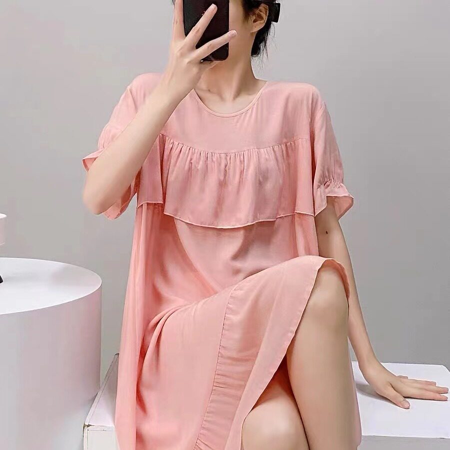 防凸点棉绸女士睡衣夏季薄款纯色