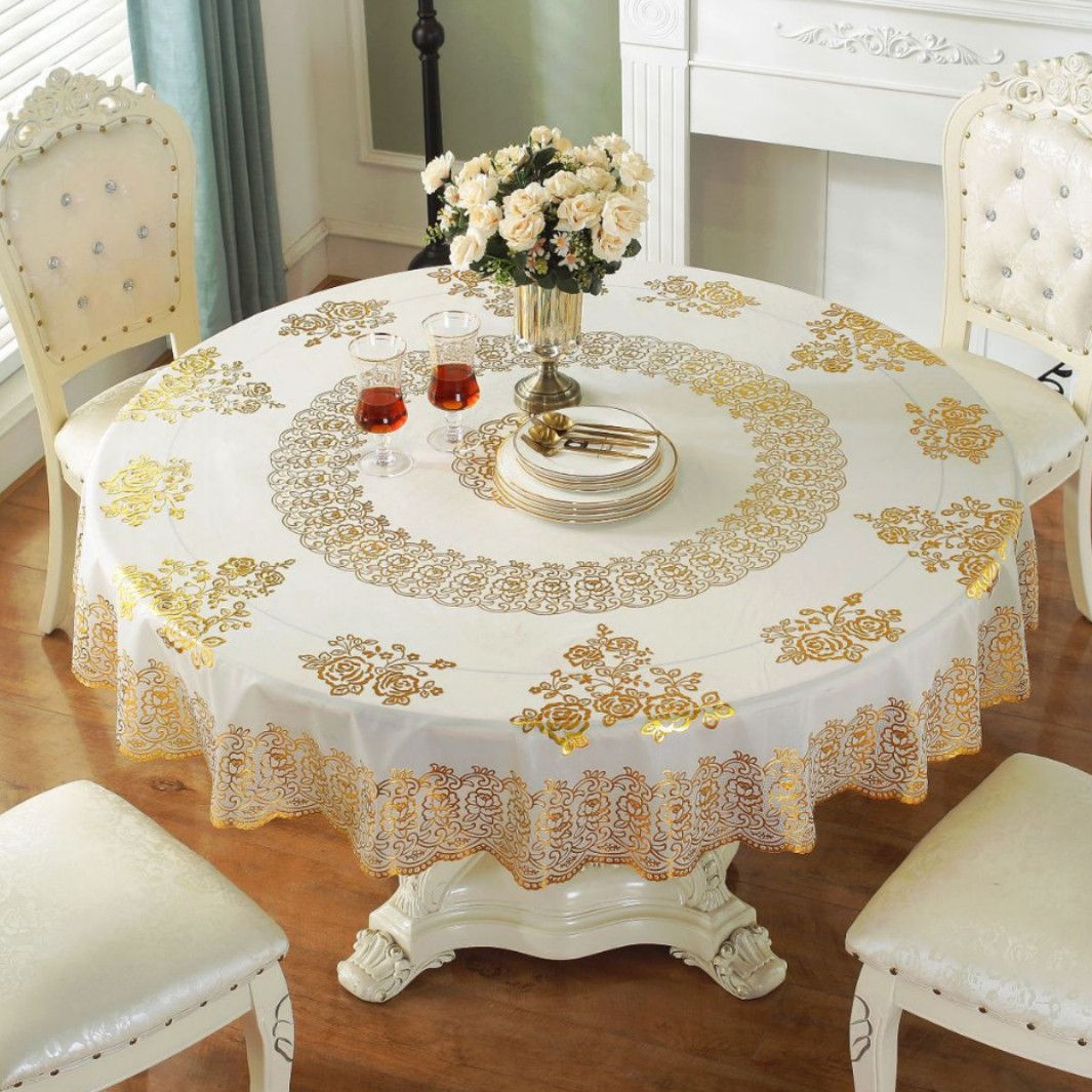 圆形防水防油防烫免洗桌布2025新款轻奢高级感大圆餐桌盖布欧式pv