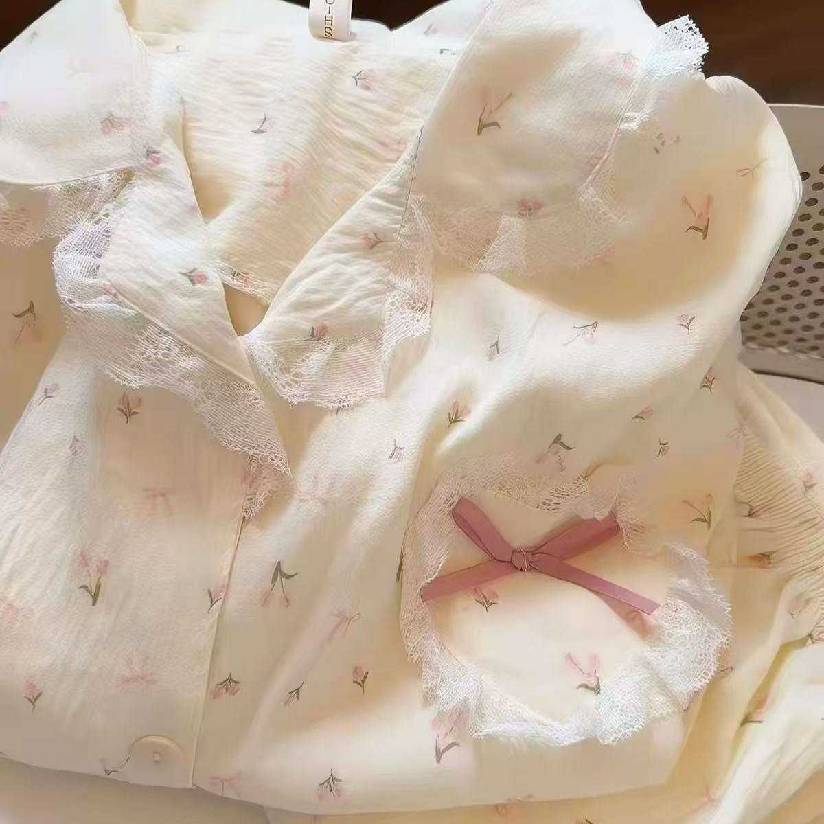日系碎花睡衣女春秋季新款云朵