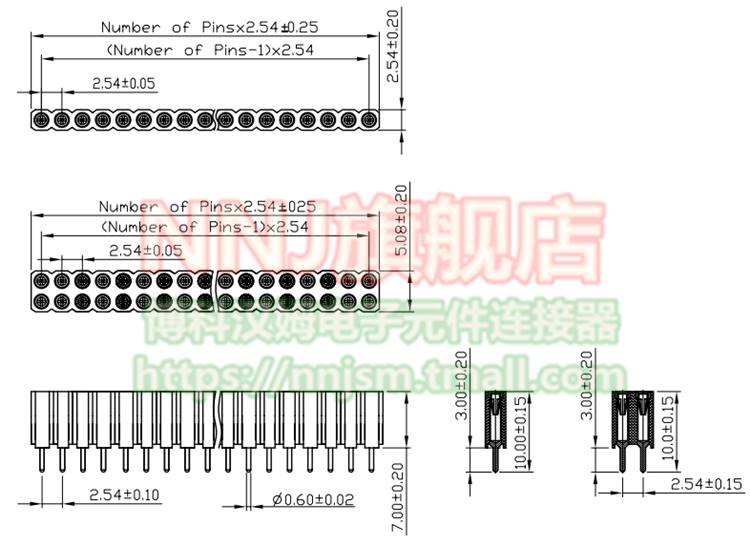 现货间距2.54MM直插圆孔双排针排母座圆*3P镀排单金母2柱型排针1X 电子元器件市场 排针/排母 原图主图