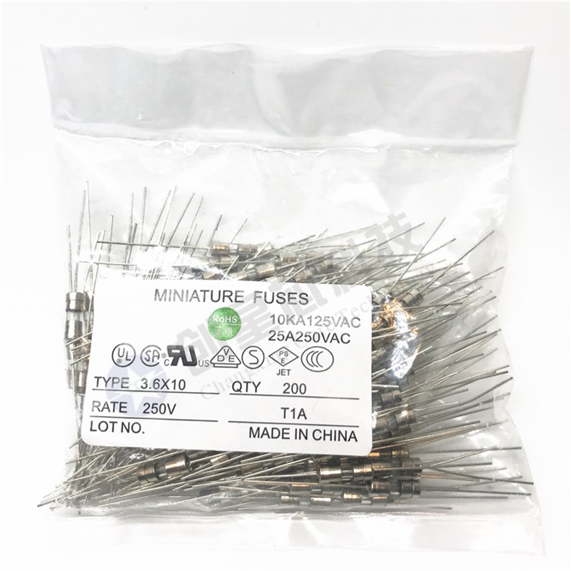 3.6*10 慢断玻璃保险管 250V T1.5A 绕线/绕丝带引脚线 3.6x10