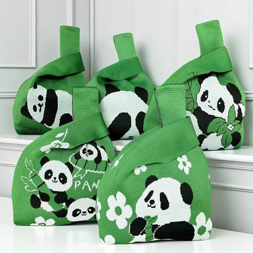 熊猫针织包伴手礼包袋节假日生日礼袋网红手提包针织手提袋大容量