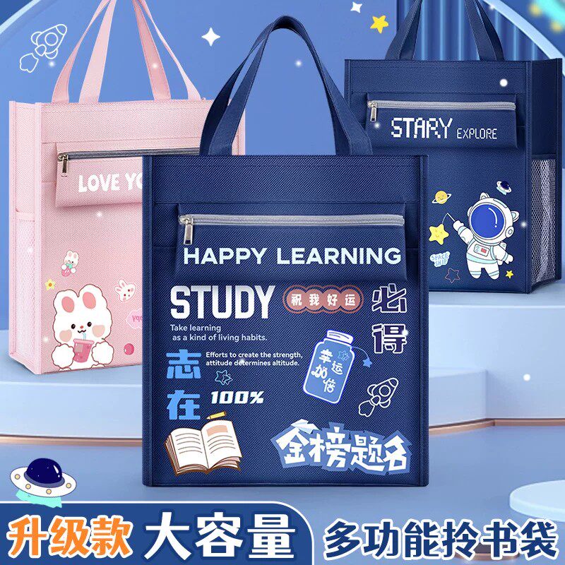 手提袋补习袋男孩学生手提袋拎书袋补习班书包一年级牛津布文件袋拉链式收纳袋美术袋小学生专用作业袋学习袋图片