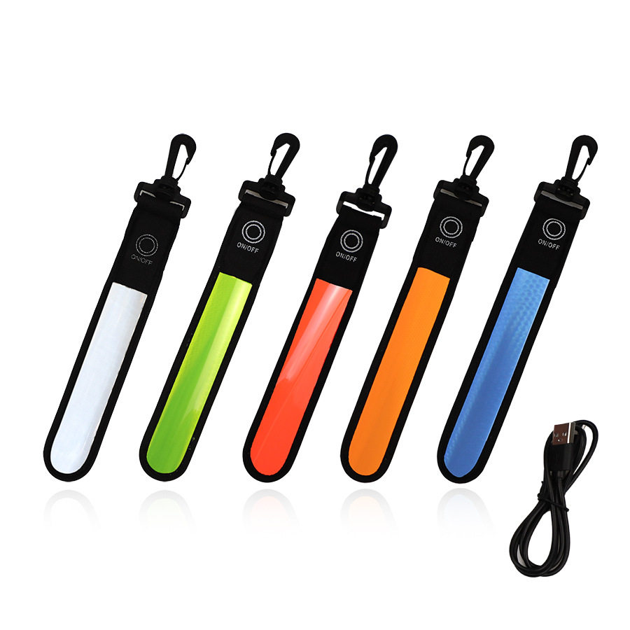 新款高亮飘带反光挂件背包配饰户外夜跑信号灯LED反光背包警示灯