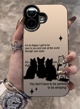 三只黑猫适用苹果16pro手机壳iphone15plus新款14复古13mini黑色12promax高级8plus女款7全包xr防摔x硅胶外壳