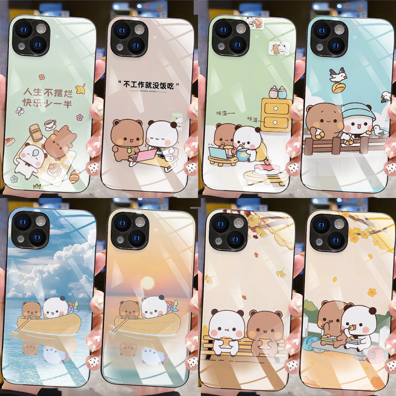 新款钢化玻璃一二布布手机壳卡通任意机型定制适用苹果16/15/14/13/112promax华为荣耀小米红vivoiqoOPPO一加