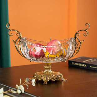 美式 水晶玻璃镶铜全铜别墅轻奢果盘 欧式 高档奢华客厅茶几水果盘