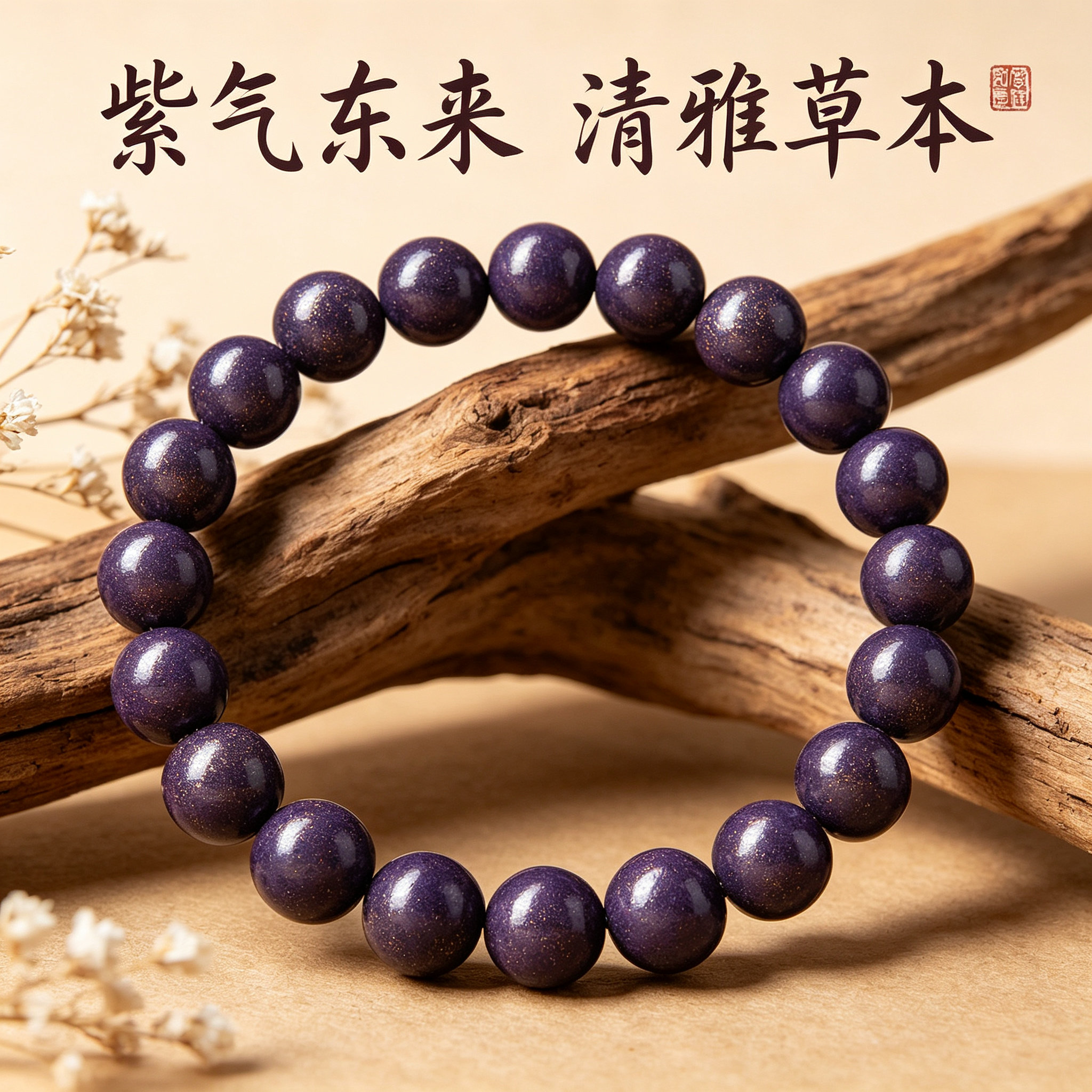 紫气东来国风合香温婉紫珠手链