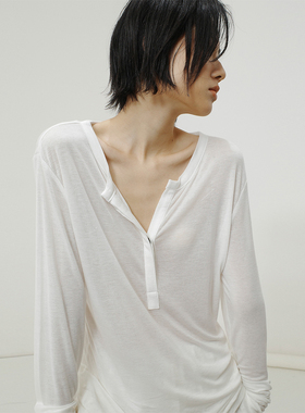 322WORKHOUSE针织上衣女2025新款秋季薄款宽松亨利领长袖罩衫R591