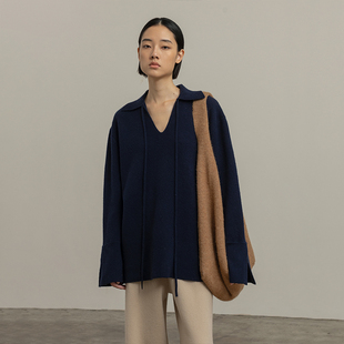 长袖 秋季 v领上衣B137 女士2025新款 322WORKHOUSE羊毛polo领针织衫